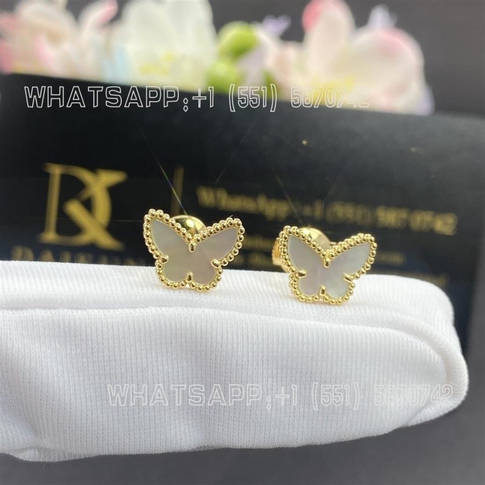 Custom Jewelry Van Cleef & Arpels Sweet Alhambra butterfly earstuds 18K yellow gold Mother-of-pearl VCARN5JM00
