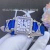 Charles Oudin Pansy Retro 20mm Blue Silk Straps Diamond Watch with Elements Roman Style