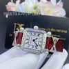 Charles Oudin Pansy Retro 20mm Maroon Silk Diamond Watch With Pearls Elements Roman Style