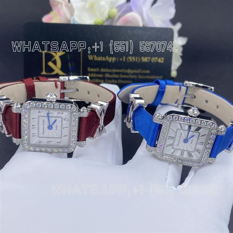 Custom Watches Charles Oudin Pansy Retro 20mm Maroon Silk Straps Diamond Watch Elements Arabic Style