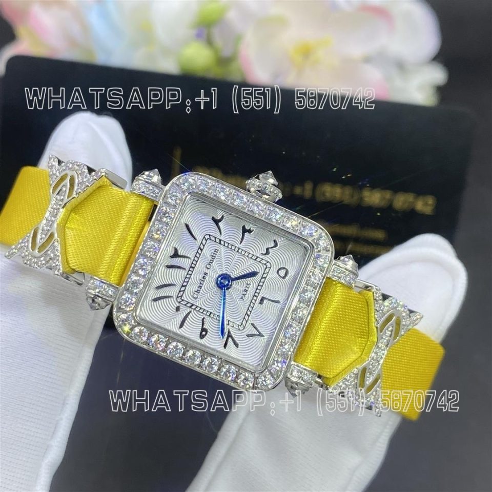 Custom Watches Charles Oudin Pansy Retro 20mm Yellow Silk Straps Diamond Watch Elements Arabic Style