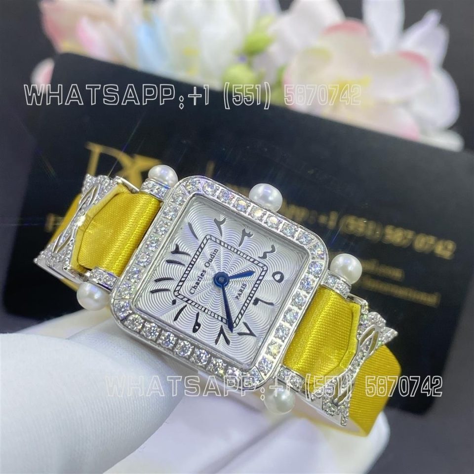 Custom Watches Charles Oudin Pansy Retro 20mm Yellow Silk Straps Diamond Watch With Pearls Elements Arabic Style