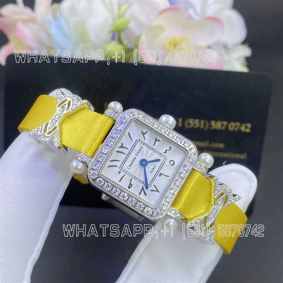 Custom Watches Charles Oudin Pansy Retro 20mm Yellow Silk Straps Diamond Watch With Pearls Elements Arabic Style