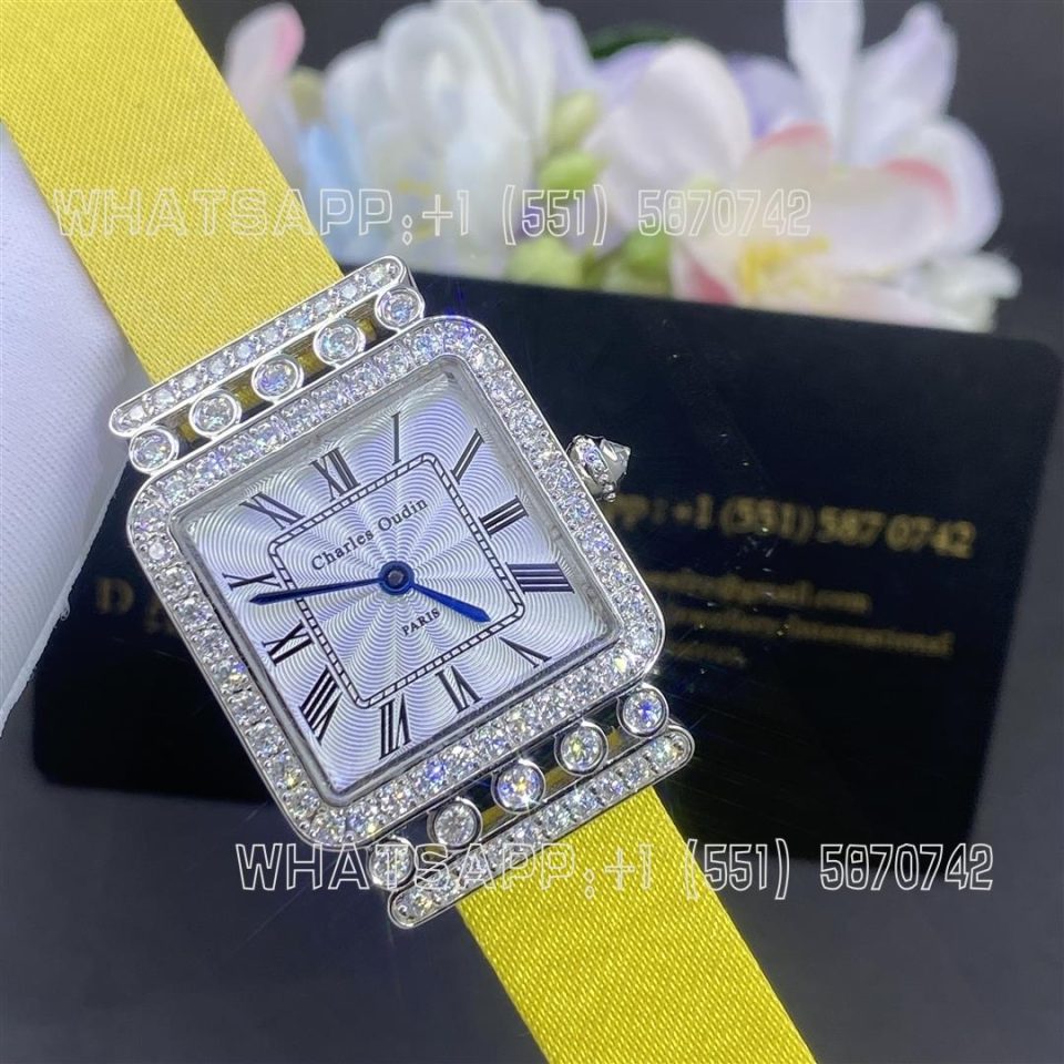 Custom Watches Charles Oudin Pansy Retro 24mm Yellow Satin Silk strap and Diamond Watch Roman Style