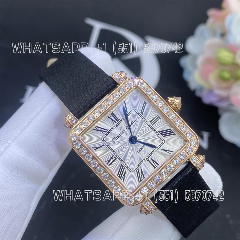 Custom Watches Charles Oudin Pansy Retro Black Straps Rose Watch Roman Style – 24mm