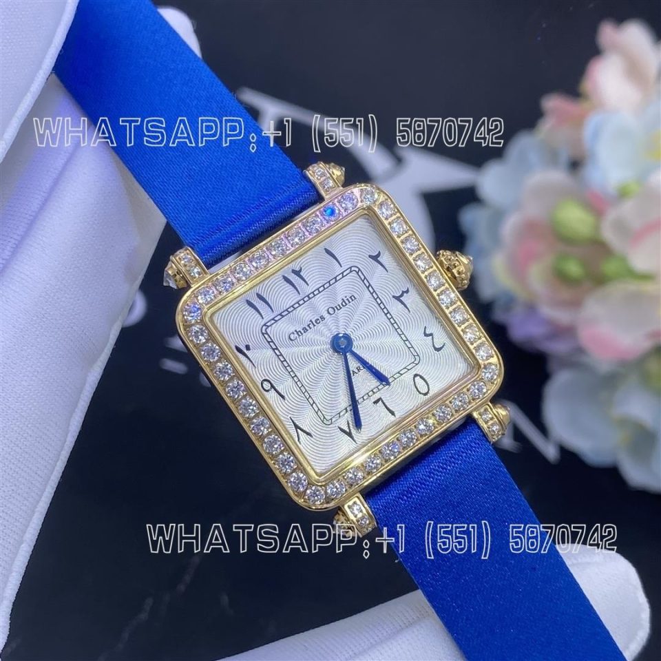Custom Watches Charles Oudin Pansy Retro Blue Straps Yellow Watch Arabic Style- 24mm