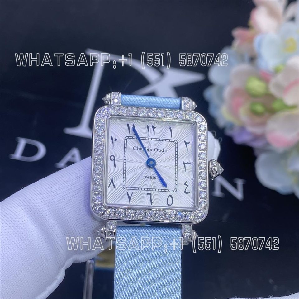 Custom Watches Charles Oudin Pansy Retro light-blue satin strap Watch Arabic Style -24mm