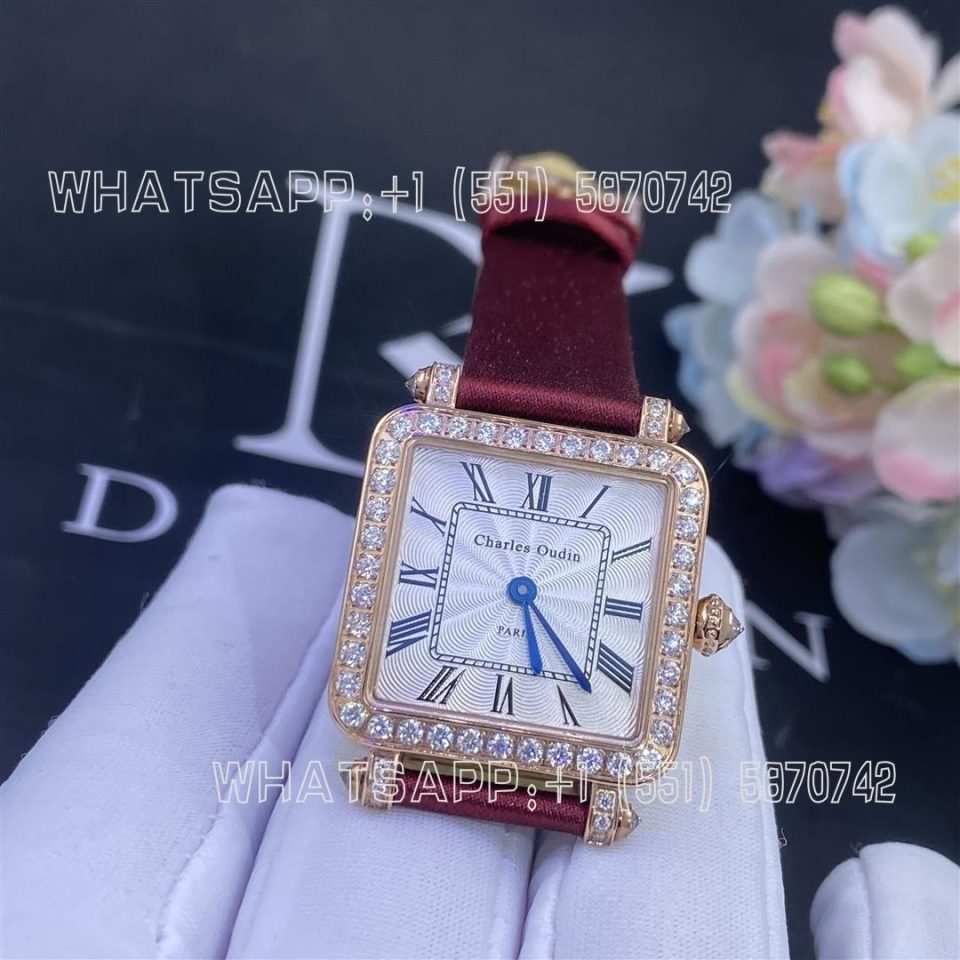 Custom Watches Charles Oudin Pansy Retro Maroon Straps Rose Watch Roman Style – 24mm