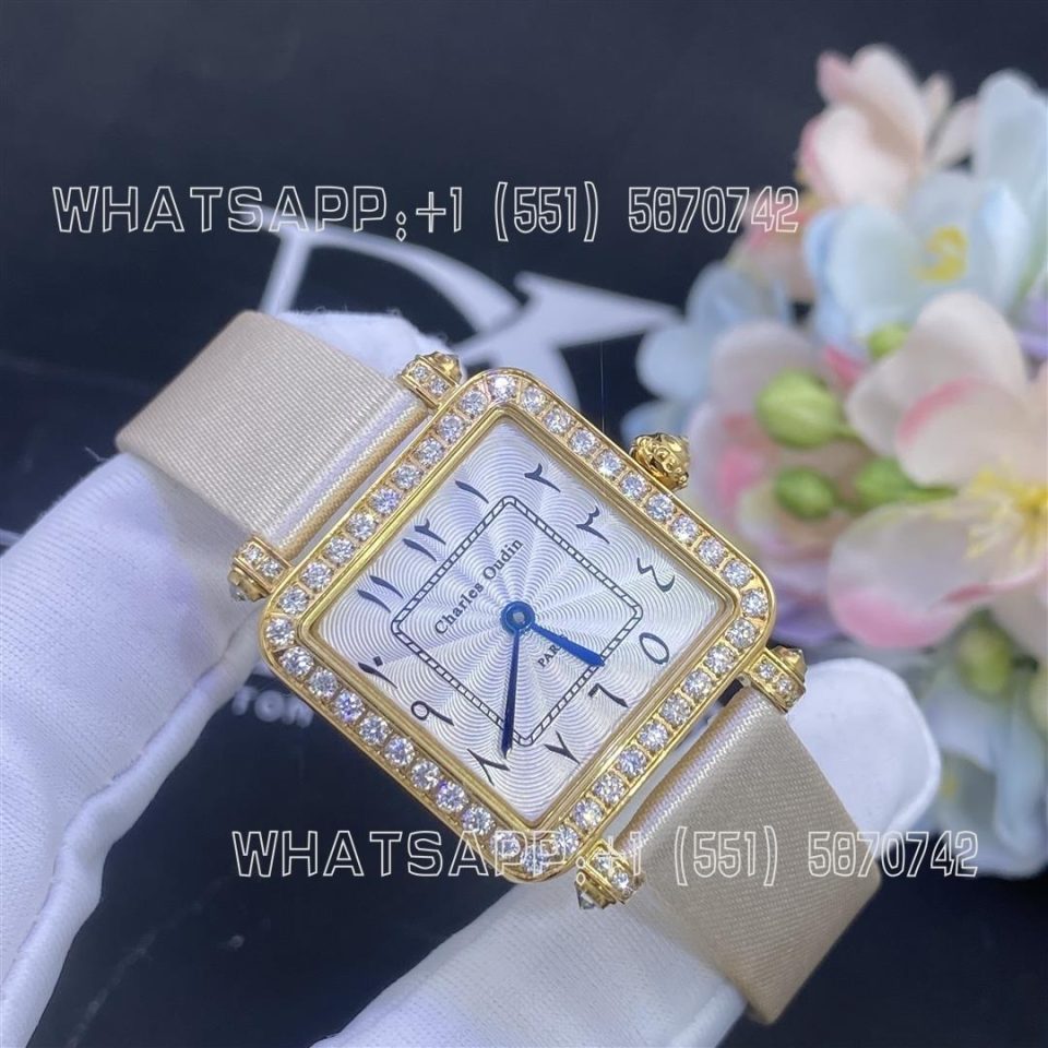 Custom Watches Charles Oudin Pansy Retro White Straps Yellow Watch Arabic Style- 24mm