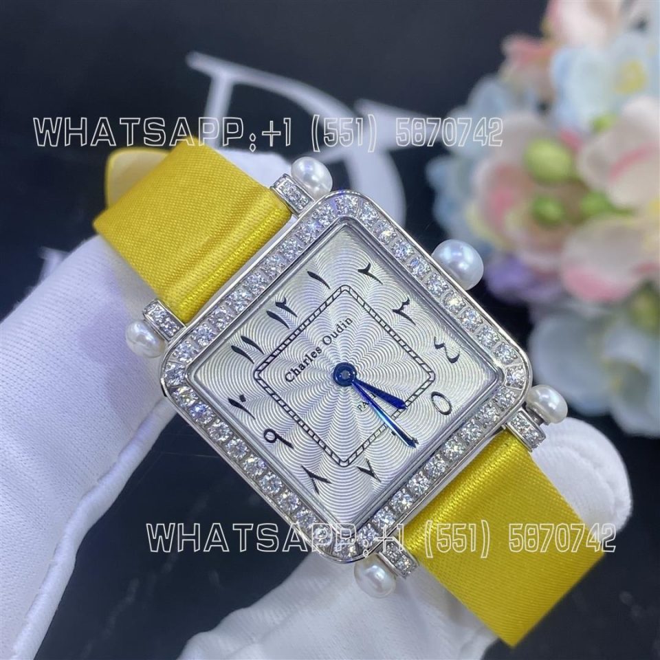 Custom Watches Charles Oudin Pansy Retro Yellow Straps With Pearls Watch Medium Arabic Style – 24mm