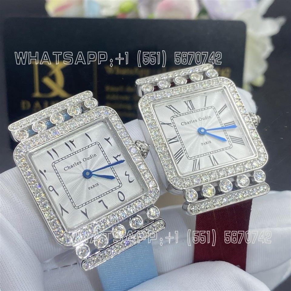 Custom Watches Charles Oudin Pansy Retro 24mm Maroon Satin Silk strap and Diamond Watch Roman Style