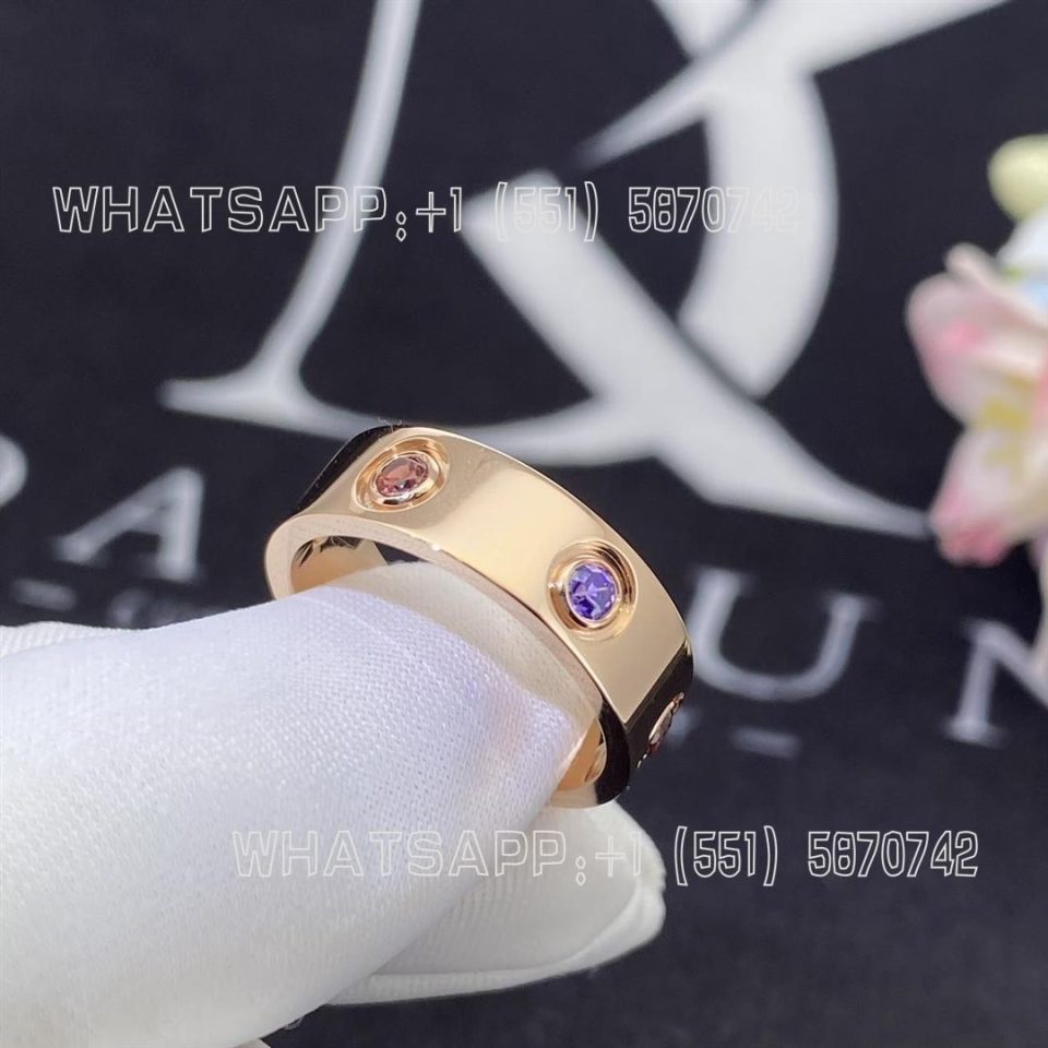 Custom Jewelry Cartier Love Ring Rose Gold, Sapphires, Garnets, Amethyst B4087800