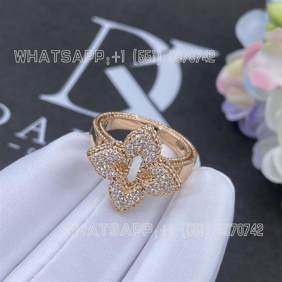Custom Jewelry Roberto Coin Venetian Princess Medium Pave Flower Ring 18k Rose Gold 7773266AX65X