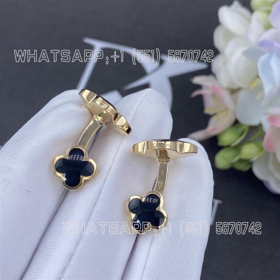 Custom Jewelry Van Cleef & Arpels Alhambra cufflinks 18k yellow gold Onyx