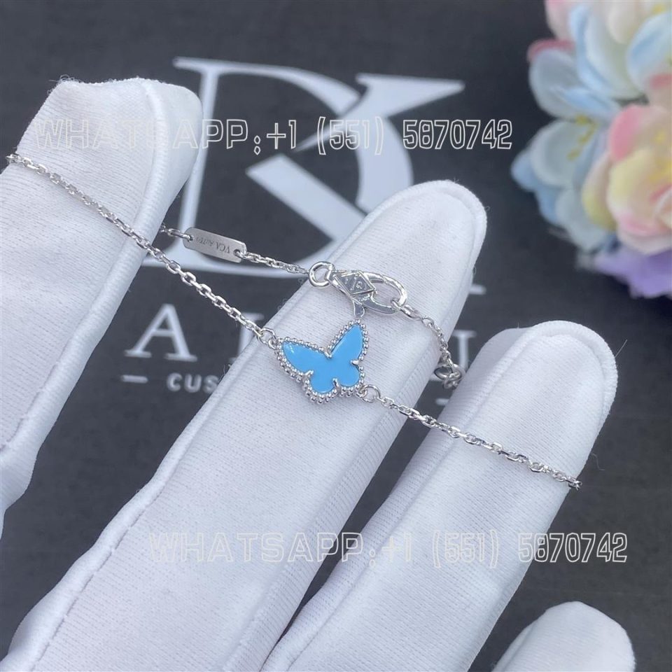 Custom Jewelry Van Cleef & Arpels Sweet Alhambra butterfly bracelet 18k white gold, Turquoise VCARF80400