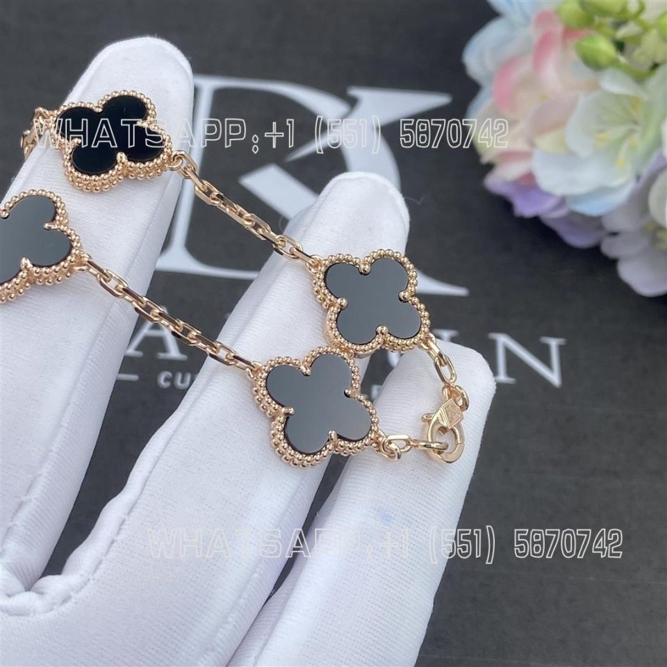 Custom Jewelry Van Cleef & Arpels Vintage Alhambra Bracelet 5 Motifs Rose Gold And Onyx