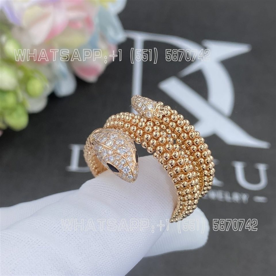 Custom Jewelry Bulgari Serpenti Ring with Pavé Diamonds and Black Onyx Eyes 358657
