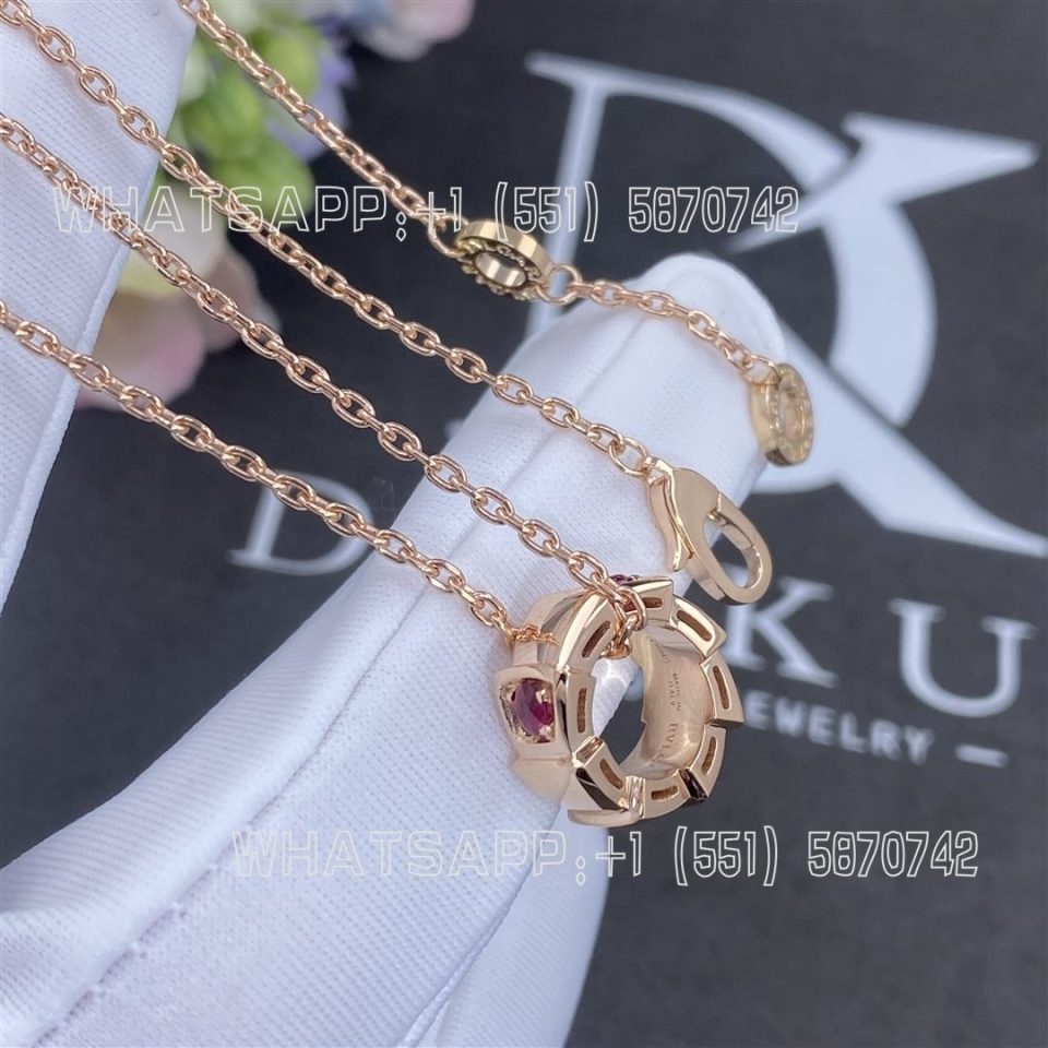 Custom Jewelry Bulgari Serpenti Viper Necklace 18 kt rose gold pendant necklace set with fancy rubies 360659