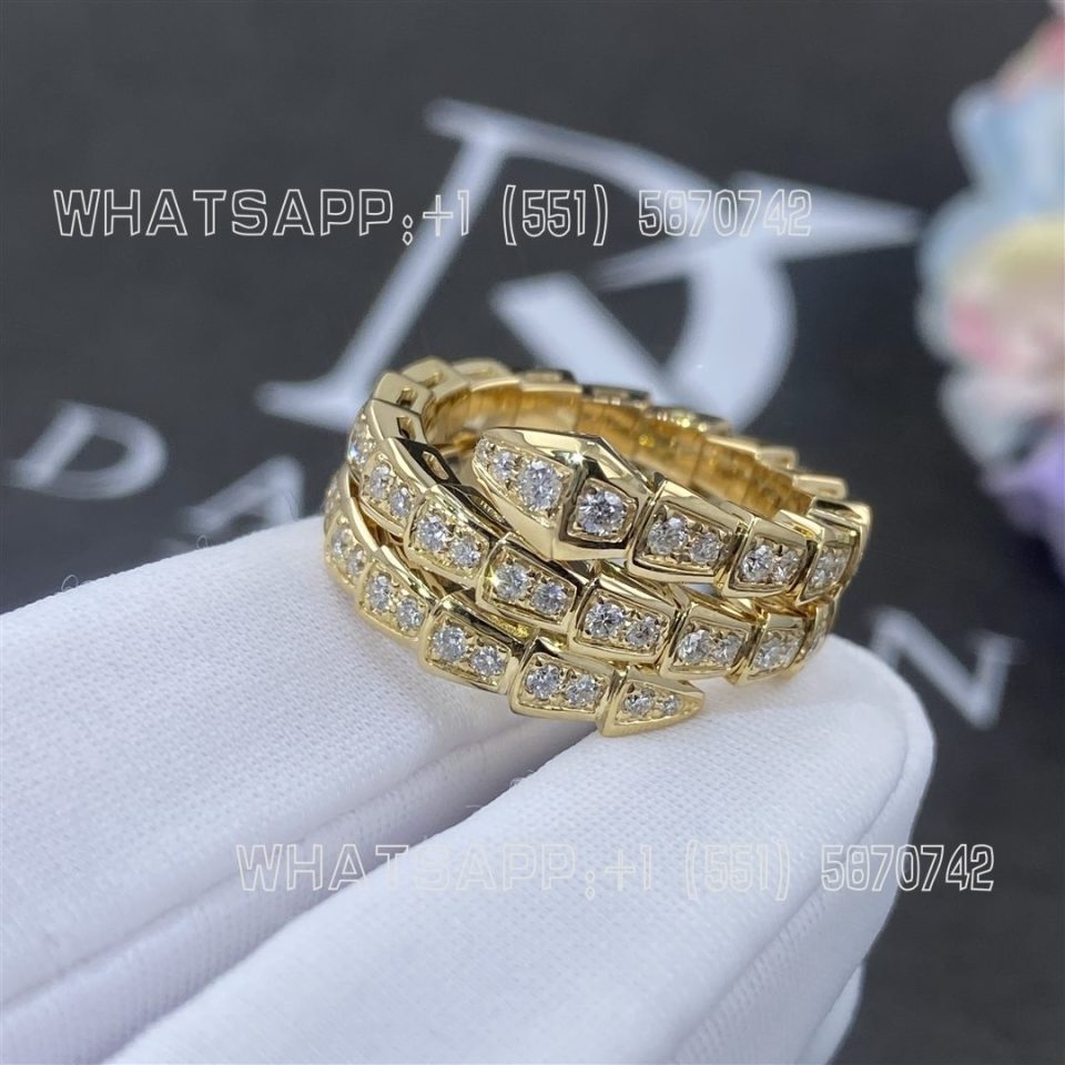 Custom Jewelry Bulgari Serpenti Viper Two-Coil 18k Yellow Gold Ring Set With Pavé Diamonds