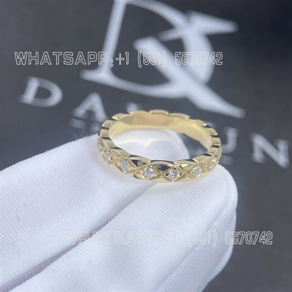 Custom Jewelry Chanel Coco Crush Ring Quilted Motif Mini Version Yellow Gold Diamonds J11872