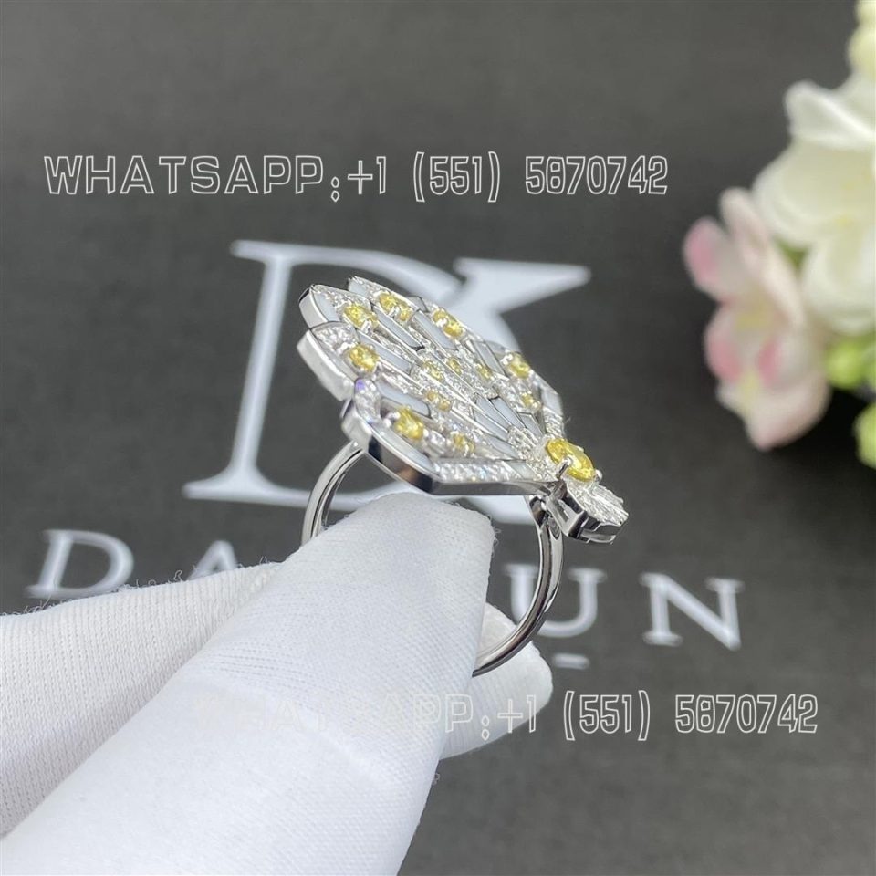 Custom Jewelry Garrard Fanfare Symphony Diamond and Yellow Sapphire Ring In 18ct White Gold with White Agate 2017362
