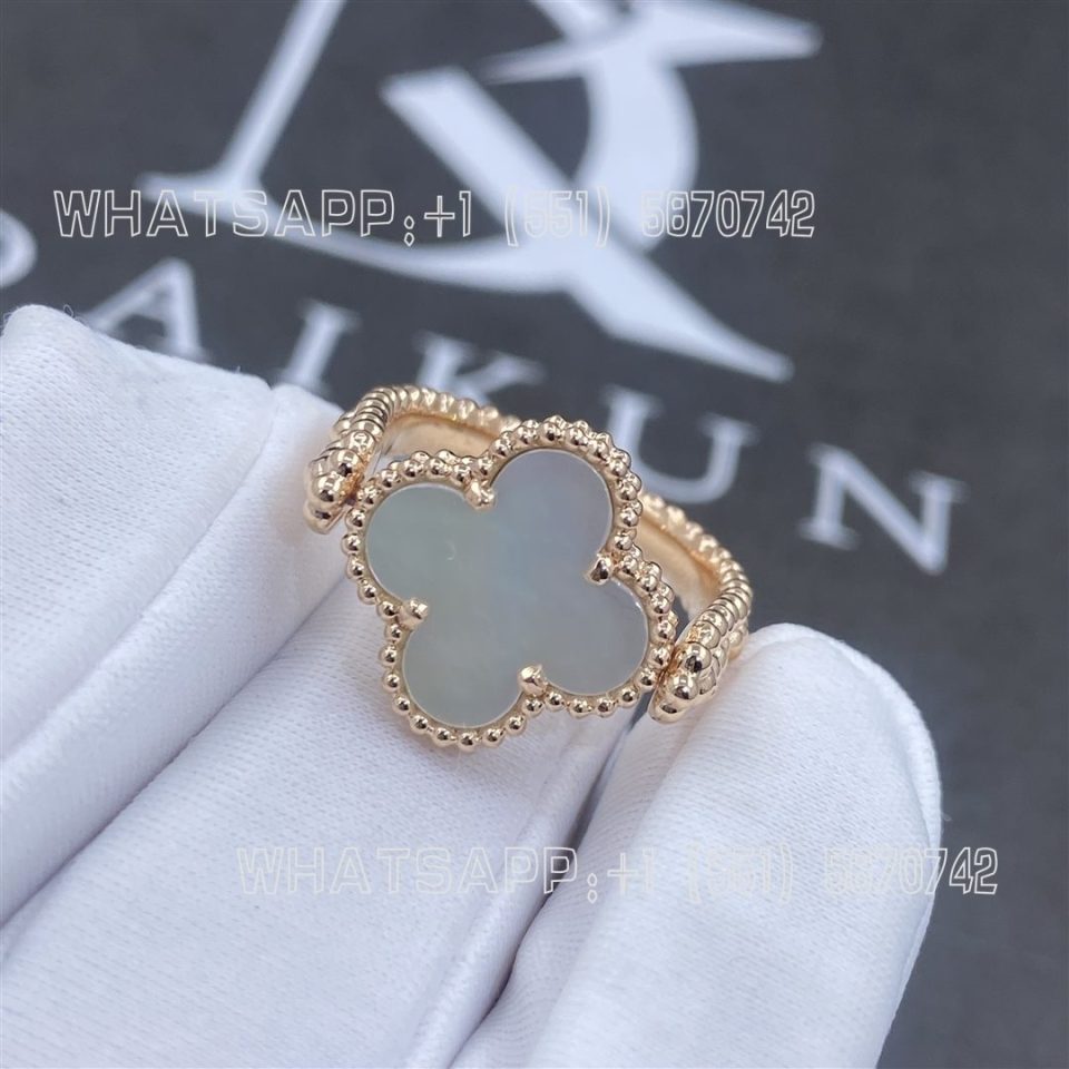 Custom Jewelry Van Cleef & Arpels Vintage Alhambra Reversible Ring Rose Gold Mother-Of-Pearl and Diamond