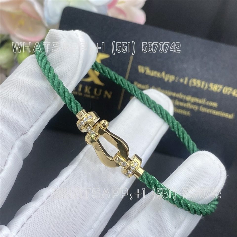 Custom Jewelry Fred Force 10 Bracelet 18k yellow gold and diamonds medium model Emerald Cable 0B0070-6B1087