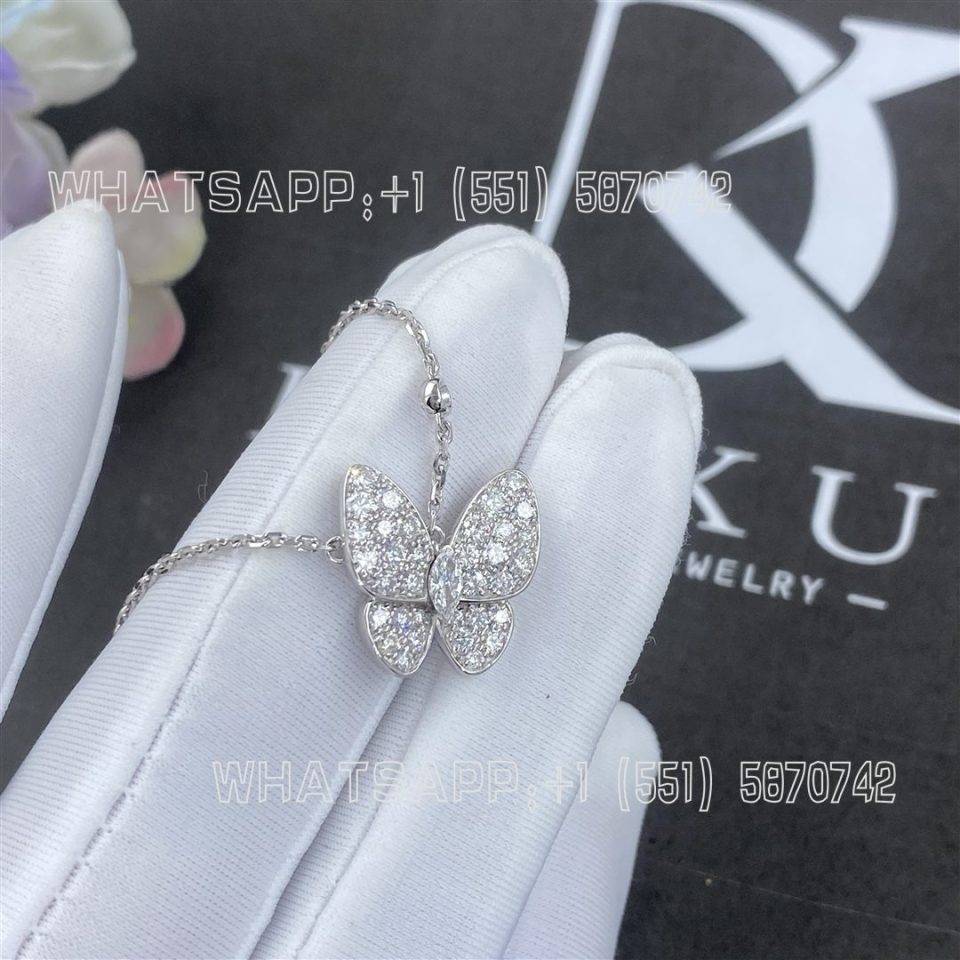 Custom Jewelry Van Cleef & Arpels Two Butterfly Pendant White Gold Diamond VCARO3M400