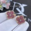 Custom Jewelry Van Cleef & Arpels Vintage Alhambra Earrings 18K Rose Gold Diamond Rhodonite