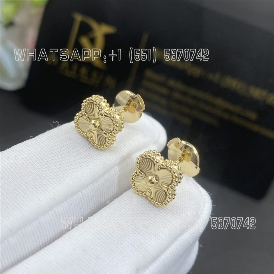 Van Cleef & Arpels Sweet Alhambra Earrings Guilloché Yellow Gold-Design Jewelry