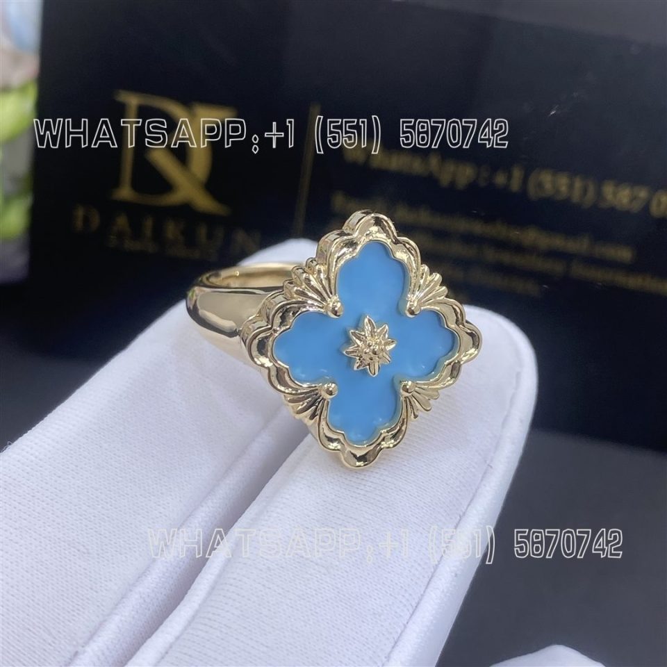 Custom Jewelry Buccellati Opera Color Ring in 18k Yellow Gold with Turquoise