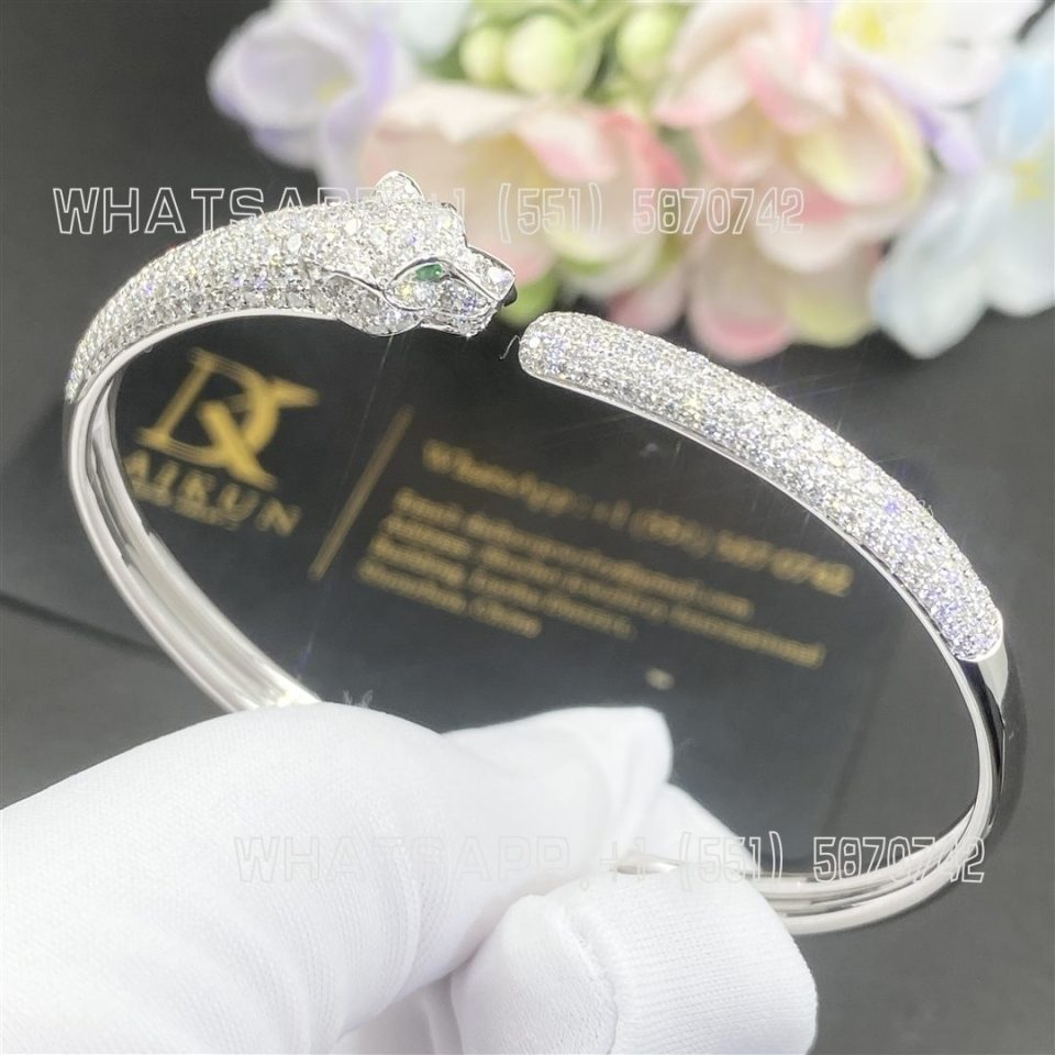 Custom Jewelry Cartier Panthère De Cartier White Gold Bracelet Pave Diamonds