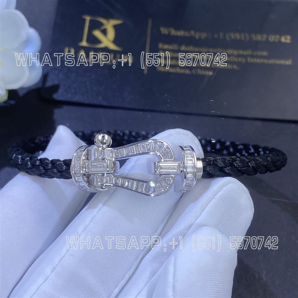 Custom Jewelry Fred Force 10 bracelet 18k white gold and baguette-cut diamonds large model 0J0003-6B0275