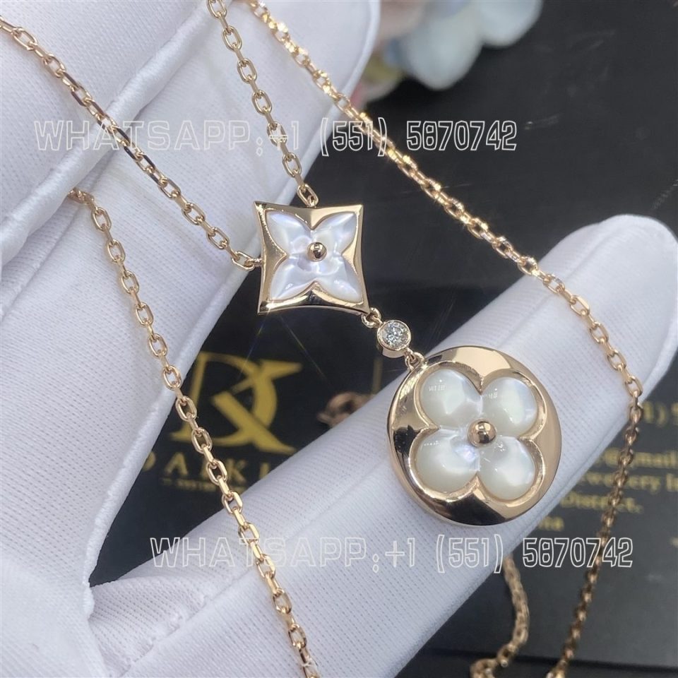 Custom Jewelry Louis Vuitton Color Blossom Necklace Pink Mother-of-pearl and White Mother-of-pearl Q94355