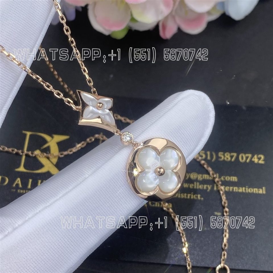 Custom Jewelry Louis Vuitton Color Blossom Necklace Pink Mother-of-pearl and White Mother-of-pearl Q94355