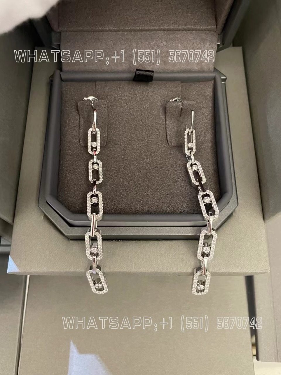 Custom Jewelry Messika Move Link Multi Pendant Earrings White Gold Diamond Earrings 12011-WG