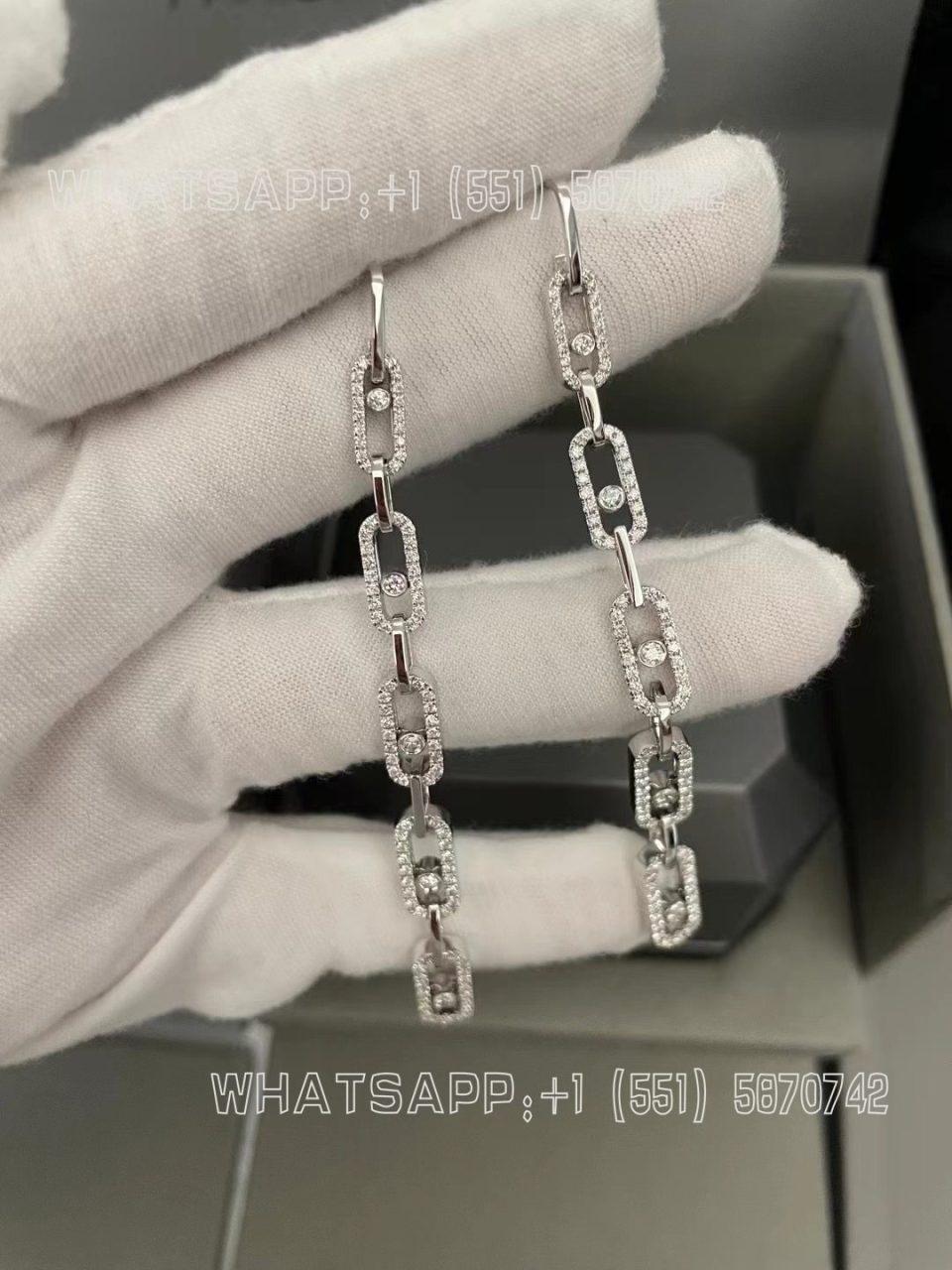 Custom Jewelry Messika Move Link Multi Pendant Earrings White Gold Diamond Earrings 12011-WG