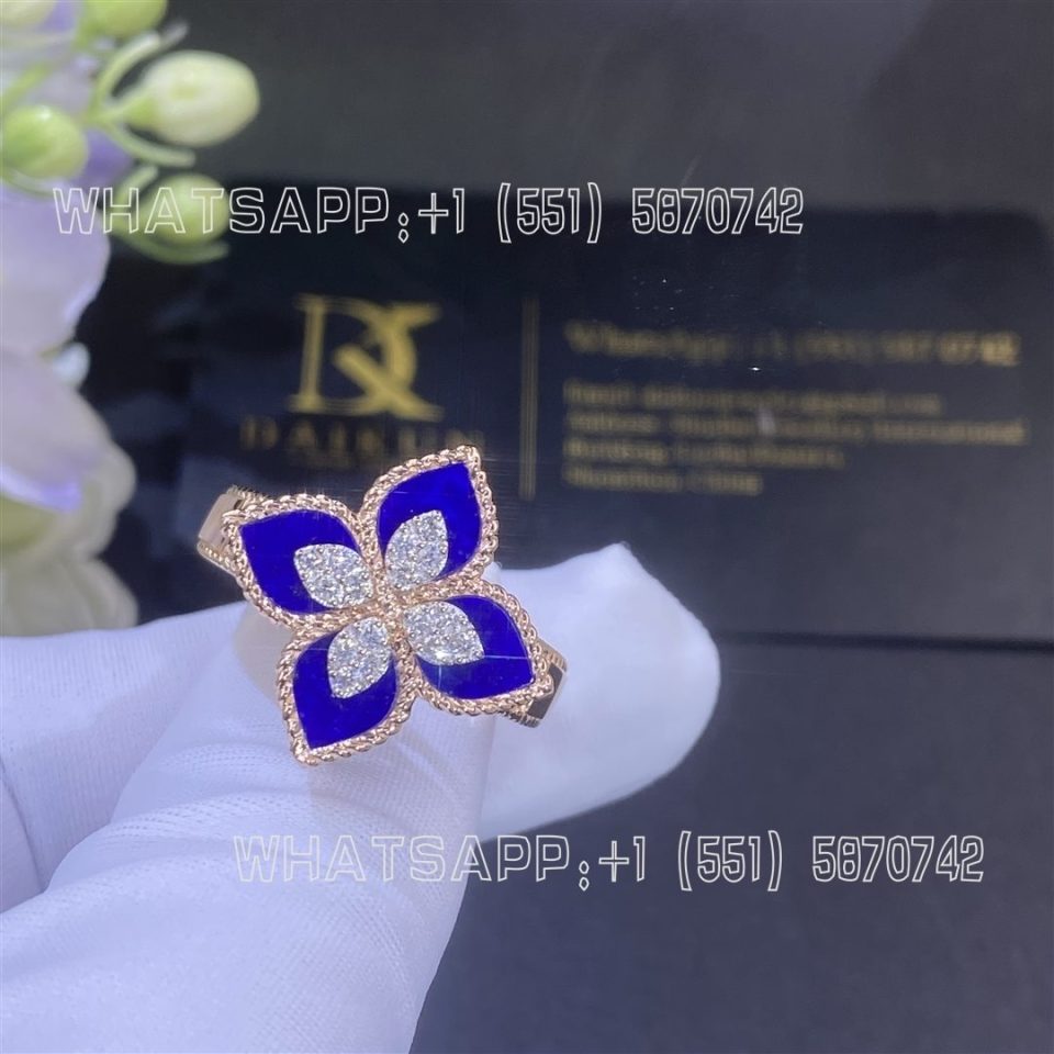 Custom Jewelry Roberto Coin Princess Flower ring rose gold with lapis lazuli Small version 20mm