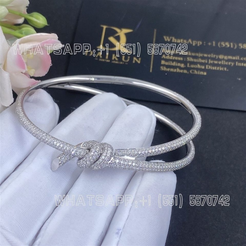 Custom Jewelry Tiffany Knot Double Row Bracelet in White Gold with Diamonds 70300516