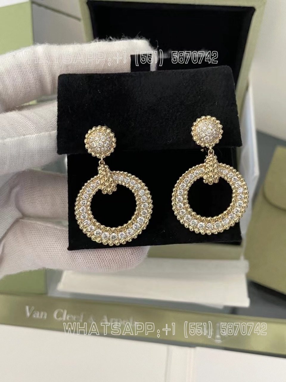 Custom Jewelry Van Cleef & Arpels Perlée diamonds earrings 18K yellow gold, Diamond VCARP9XL00