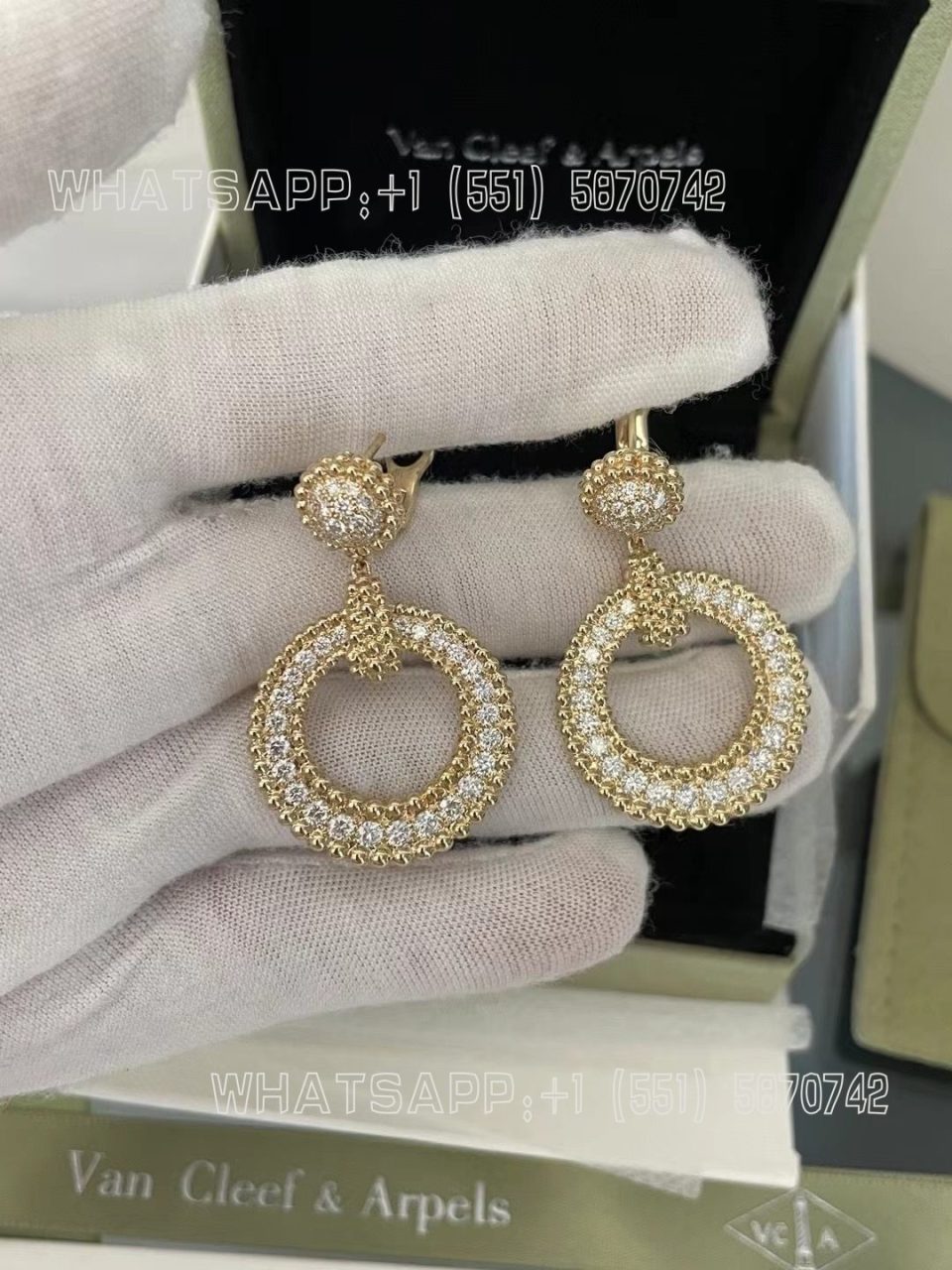 Custom Jewelry Van Cleef & Arpels Perlée diamonds earrings 18K yellow gold, Diamond VCARP9XL00